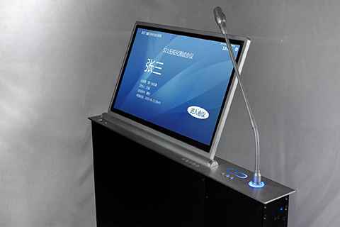 LCD monitor lift with microphone lift
